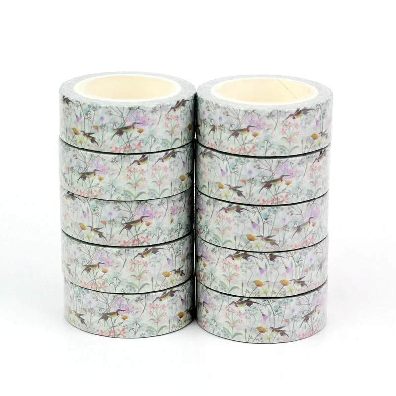 10PCS Decor Hummingbird in Sweet Blossom Garden Masking Washi Tapes for Scrapbooking Journaling   Cute Stationery Supplies