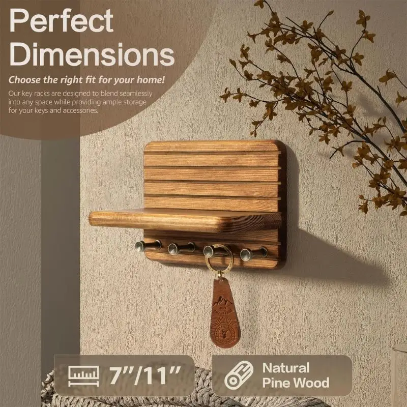 

Настенный ключник из натурального дерева с полкой для хранения ключей в прихожей, гостиной, B03E