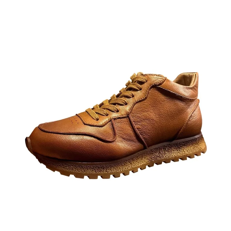 

Luxury Fashion Genuine Leather Casual Sport Shoes Men's Sneakers Thick Sole Oxfords Youth Breathable Leather Shoes Male