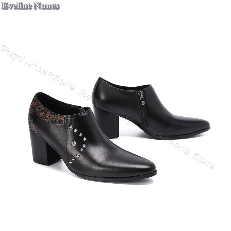 Black Low-top Men Shoes Splicing Side Zipper Thick Heels Men Shoes British Style Casual Party Shoes Size 37-46 Zapatillas Mujer