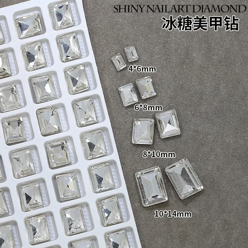 30 STKS Sparkle Wit Helder Suiker Kubus Rechthoek Puntige Diamanten Glas Nail Art Steentjes Decoraties Manicure Glanzende Ornamenten