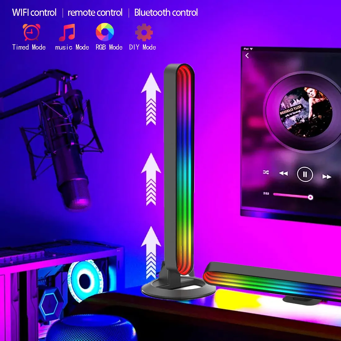 Mirror RGB Light Bar LED Music Rhythm Control App Game Display Wall Desktop Atmosphere Lights Decoration USB Festival Lamp Gift