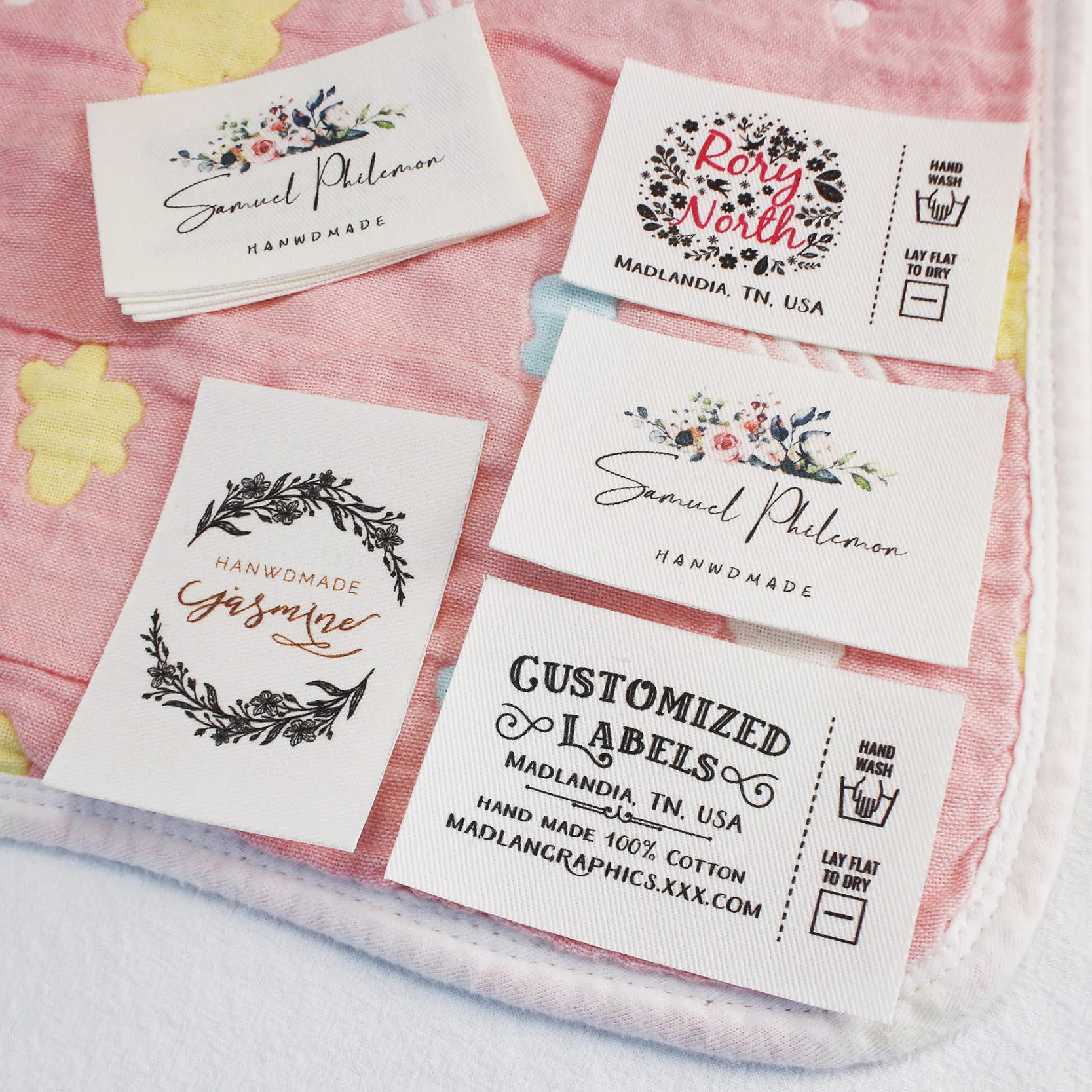 

Personalized Quilting Labels, Custom Quilt Labels for Organic Cotton, Blanket Labels, Handmade Products, 50x75mm, 16Pcs