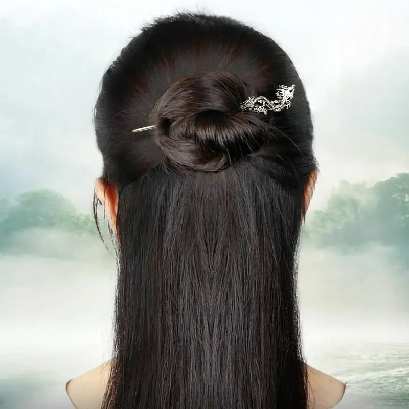 

Vintage Ethnic Style Silver Hairpin Dragon Head Hairpin Durable Ancient Costume Accessory Ancient Style Hair Ornament