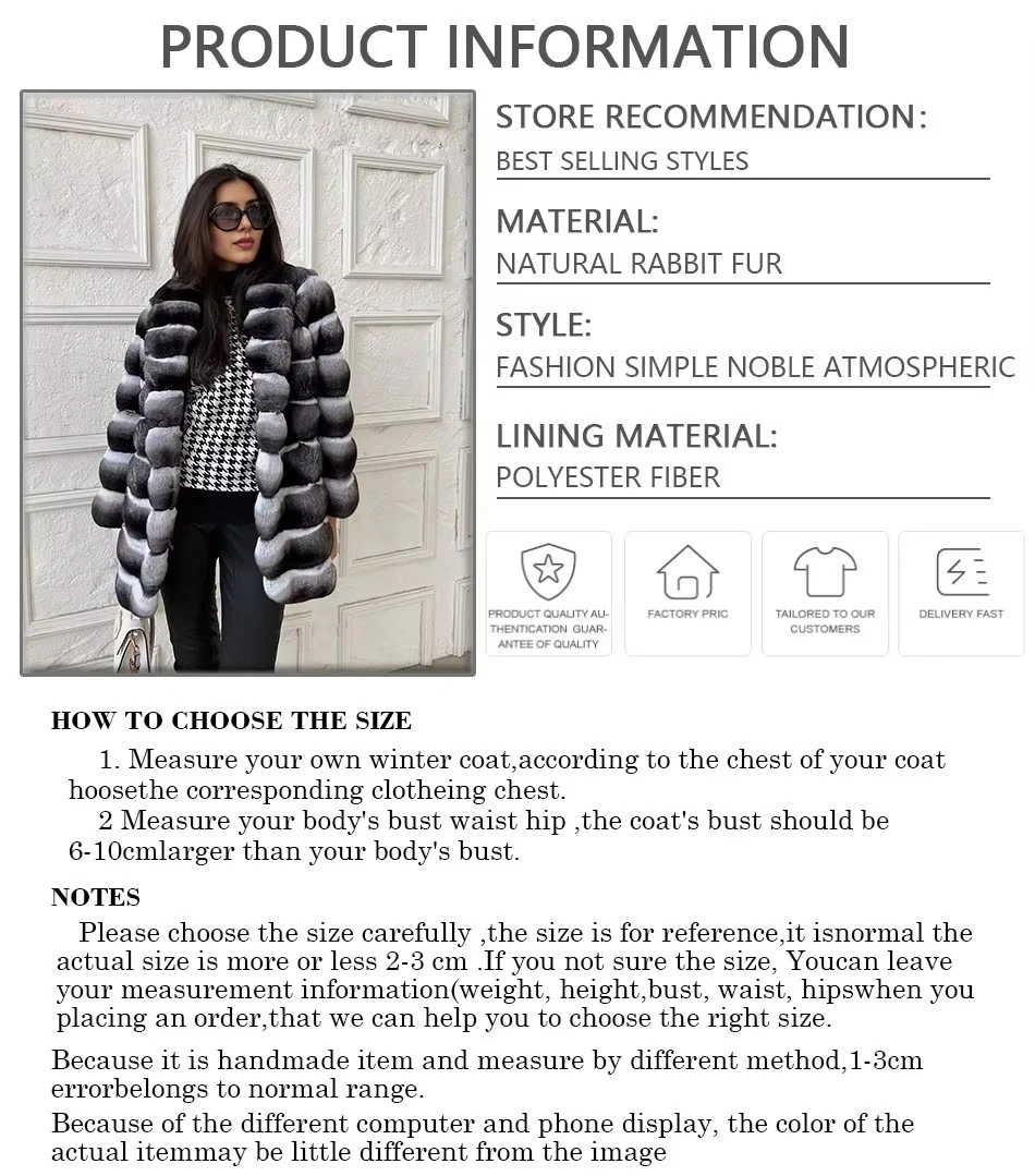Ladies Clothes Real Rex Rabbit Furs Coat Winter Natural Rabbit Fur Jacket Luxury Chinchilla Fur Coat
