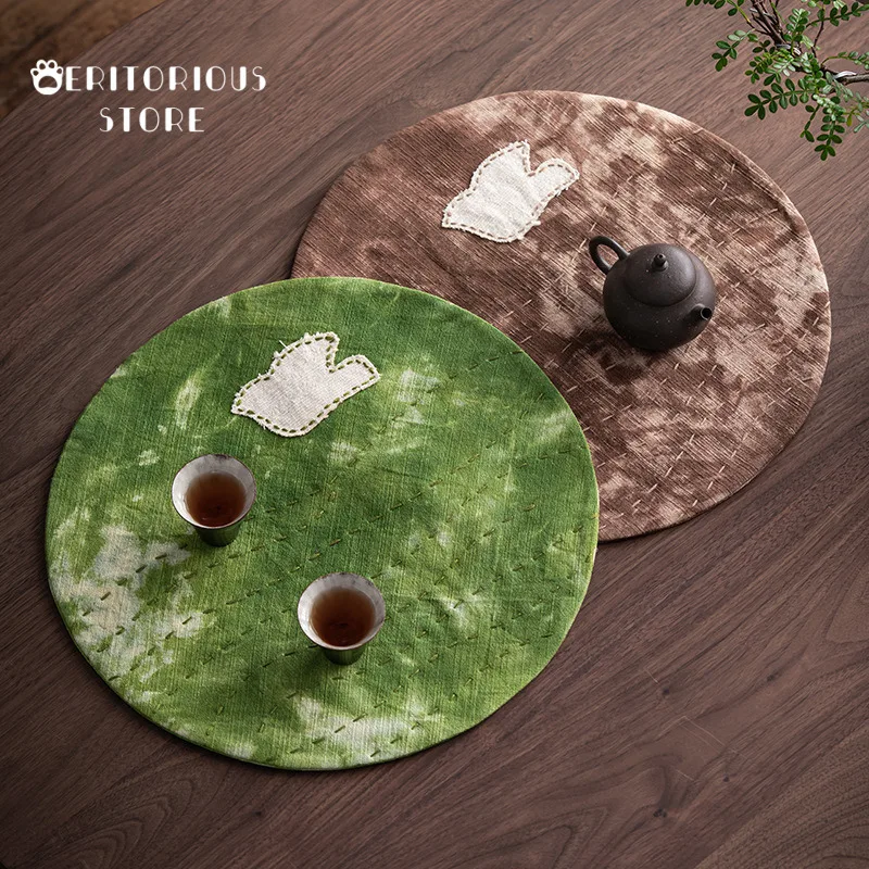 

Древний китайский чайный коврик Подставки ручной работы Tie-Dye Эстетическая подставка для чая Большие подушечки для чашки чая Коврик Теплоизоляционный коврик Чайный поднос Домашний