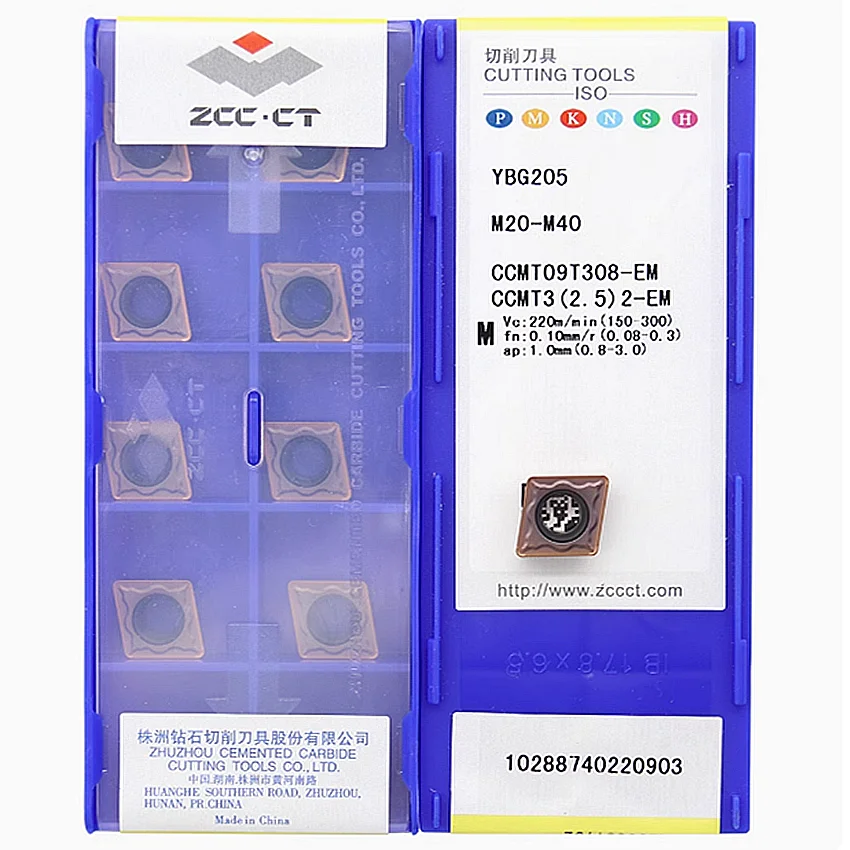 

CCMT09T304-EM YBG205/CCMT09T308-EM YBG205/CCMT09T304-EM YBG205H/CCMT09T308-EM YBG205H ZCC.CT carbide turning inserts 10pcs/box