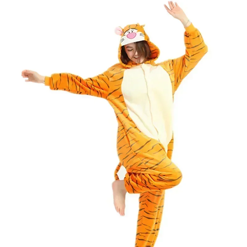 Cartoon Adult Jumpsuit Costume Onesie Tiger Pajamas Unisex Animal One-Piece Costume Cosplay Women Men Homewear Sleepwear Party