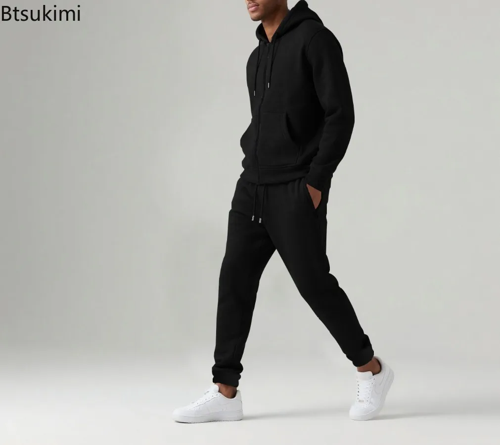 New Autumn Winter Men's Long Sleeve Pants Casual Sports Sets Fleece Warm Tracksuits Hooded Sweatshirts Sweatpants Two Piece Sets