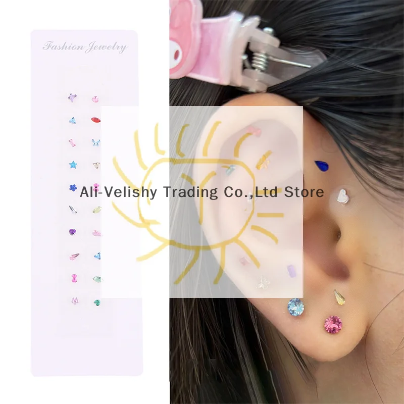 20 قطعة/ورقة الأذن البذور الوخز بالإبر الأذني الغريبة الملونة الماس المتاح الأذن ملصقات العلاج بالتدليك إبرة التصحيح