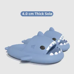 큰 사이즈 36-49 상어 슬리퍼 4.0cm 두꺼운 단독 여성 여름 슬라이드 비치 샌들 남성 플립 플롭 소프트 EVA 플랫 욕실 신발