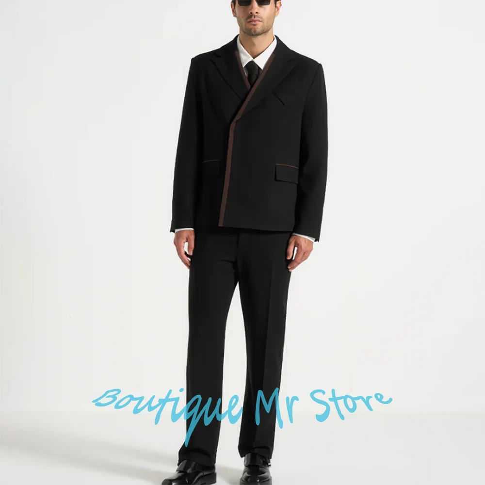 

Стильные мужские черные костюмы на одной пуговице с коричневой отделкой, комплект из 2 предметов (куртка + брюки), официальная элегантная деловая вечеринка, нежная одежда