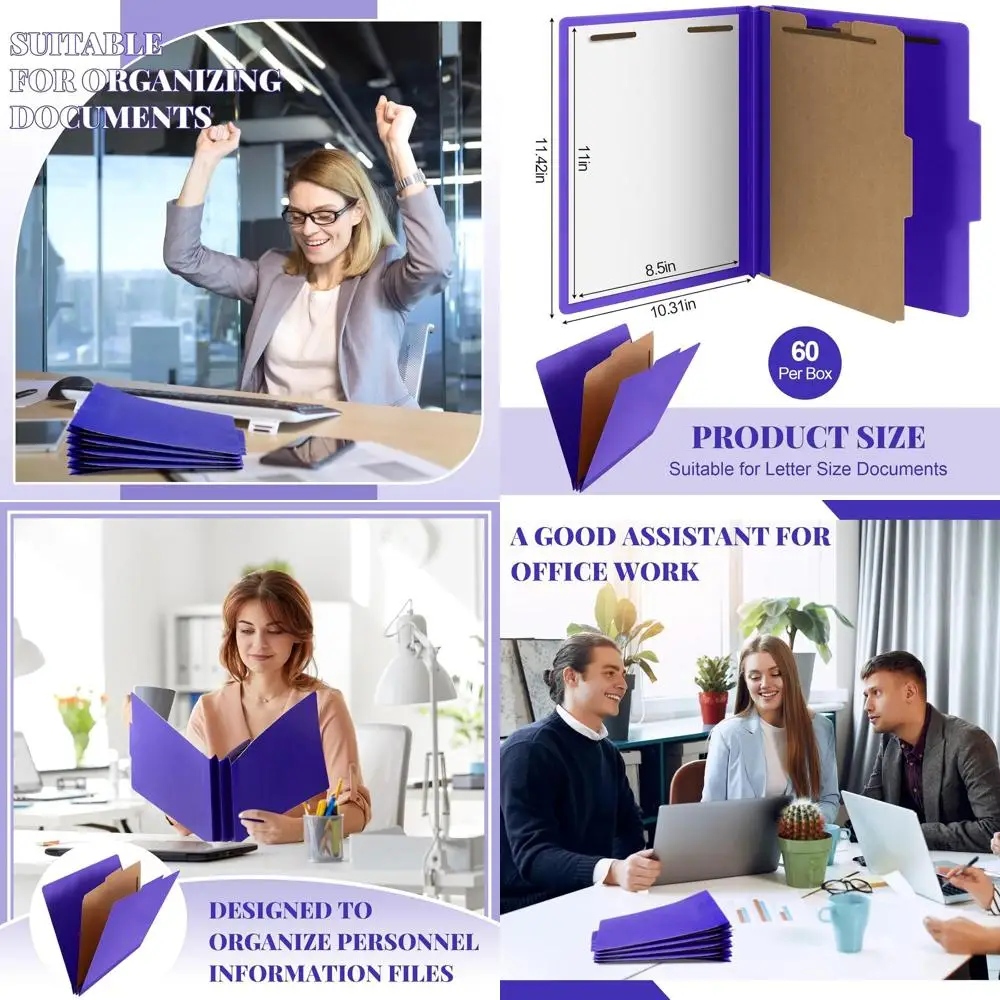 

Purple 60-Piece Letter Size Expanding File Organizers with Dividers and Fasteners for Bulk Church, Office, and Teacher Use, Idea