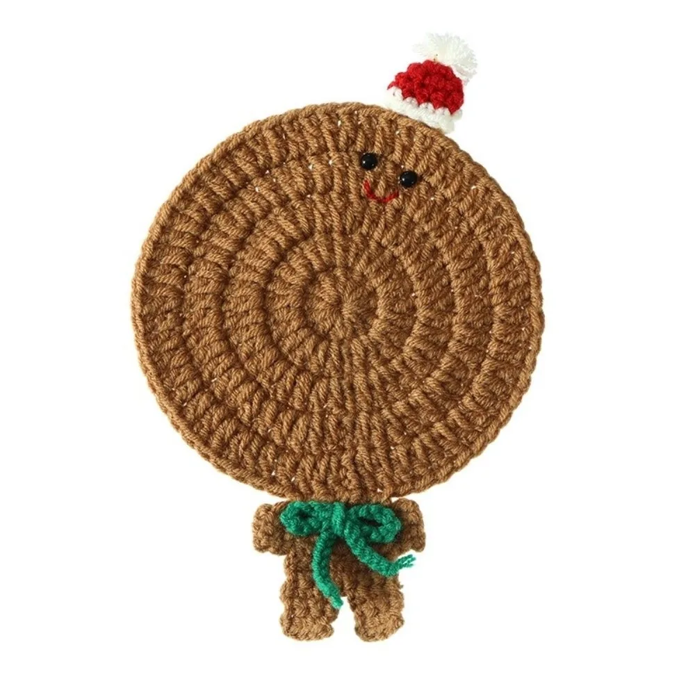 New Handmade Christmas Crochet Coaster Santa Claus Yarn Cup Mat Gingerbread Man Christmas Tree Table Coaster Christmas Decor