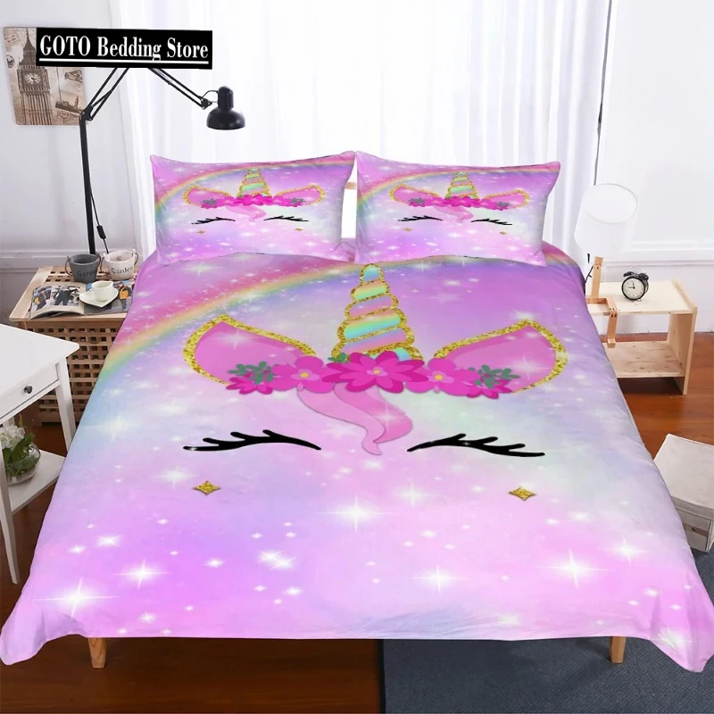 

Digital Print Pink Unicorns Bedding Set Princess Duvet Cover Set Pillow Cover Flower Unicorn Cartoon Bed Sets Ropa De Cama Tf85