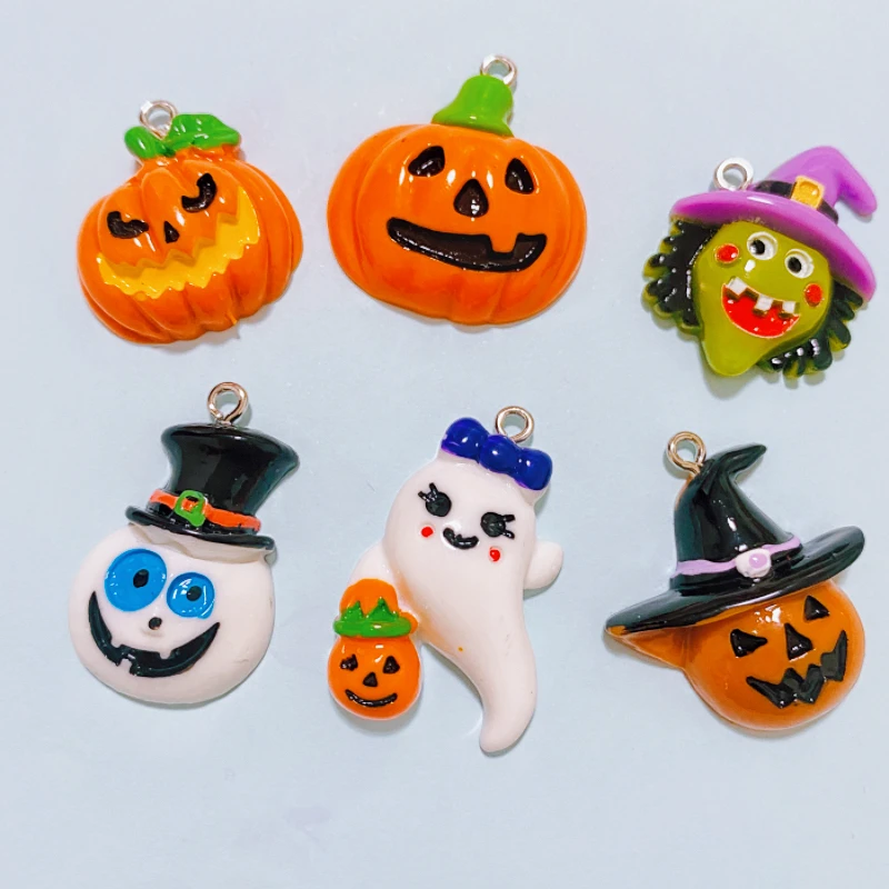 10pcs Kawaii Resin Halloween Charms Pumpkin Ghost endant Jewelry Making Supplies Keychain Necklace Earrings  DIY Findings image 4