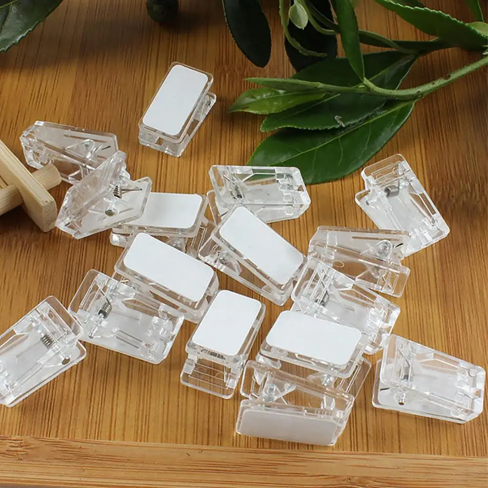 50Pcs Self-Adhesive Wall Clips Transparent Not Easily Deformed Compact Size Widely Used Binder Photo Hanging Clips Office Supply