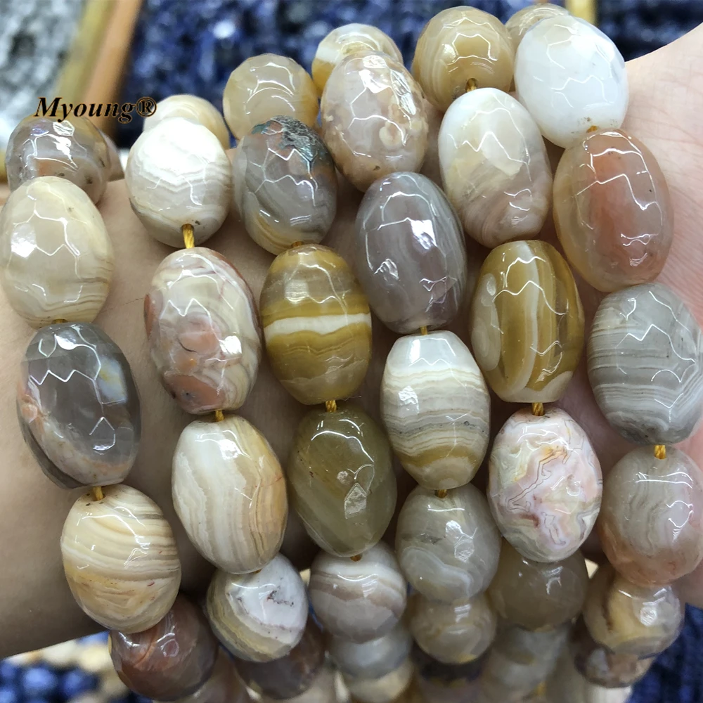 13X18MM Large Natural Lace Agates Stone Faceted Barrel Beads Gems Cutting Nugget Beads For DIY Jewelry MY220911