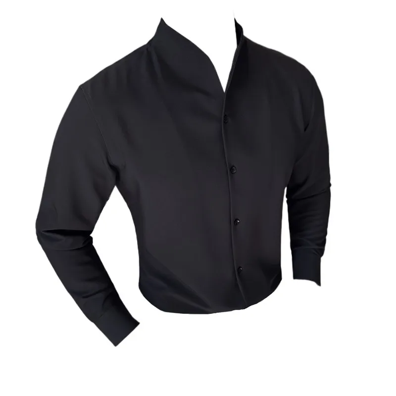 Sexy V-neck Shirt Men\'s Long Sleeved Casual Shirts Collarless Seamless Business Dress Shirt Social Party Tuxedo Blouse M-4XL