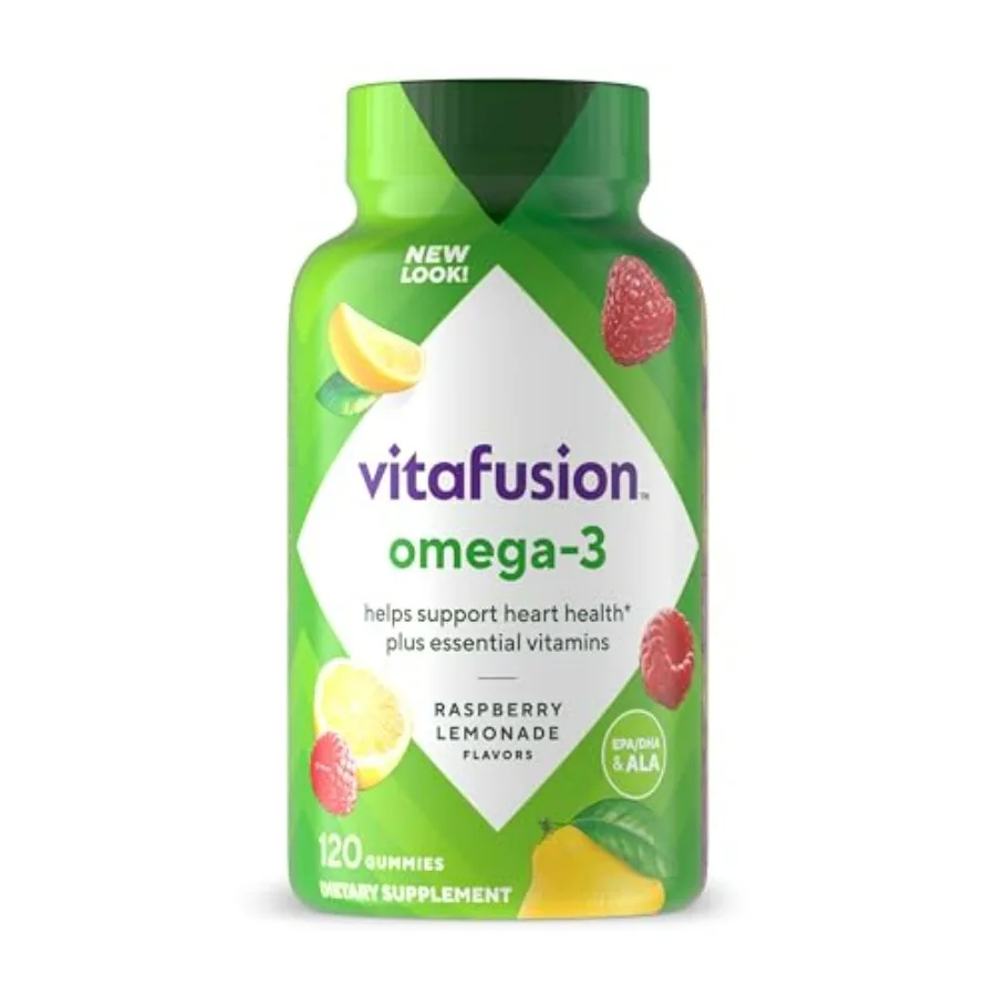 Vitaminas Omega-3 en Gomitas, Sabor Limonada de Bayas, Vitaminas para la Salud del Corazón 1 Con Omega 3 EPA/DHA y Vitaminas A, C, D y E, Ameri
