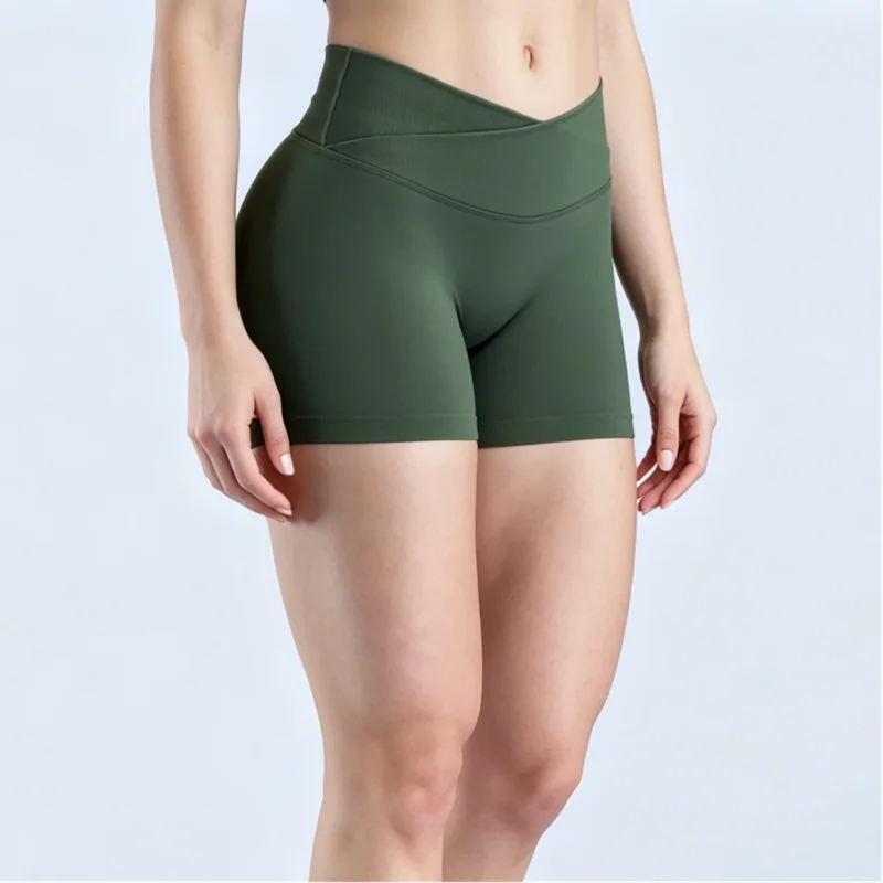 HISTELLO Vision Shorts Women Seamless Cross Waist Yoga Leggings Elastic Hip Lifting Tummy Control Pilates Workout Sports Shorts