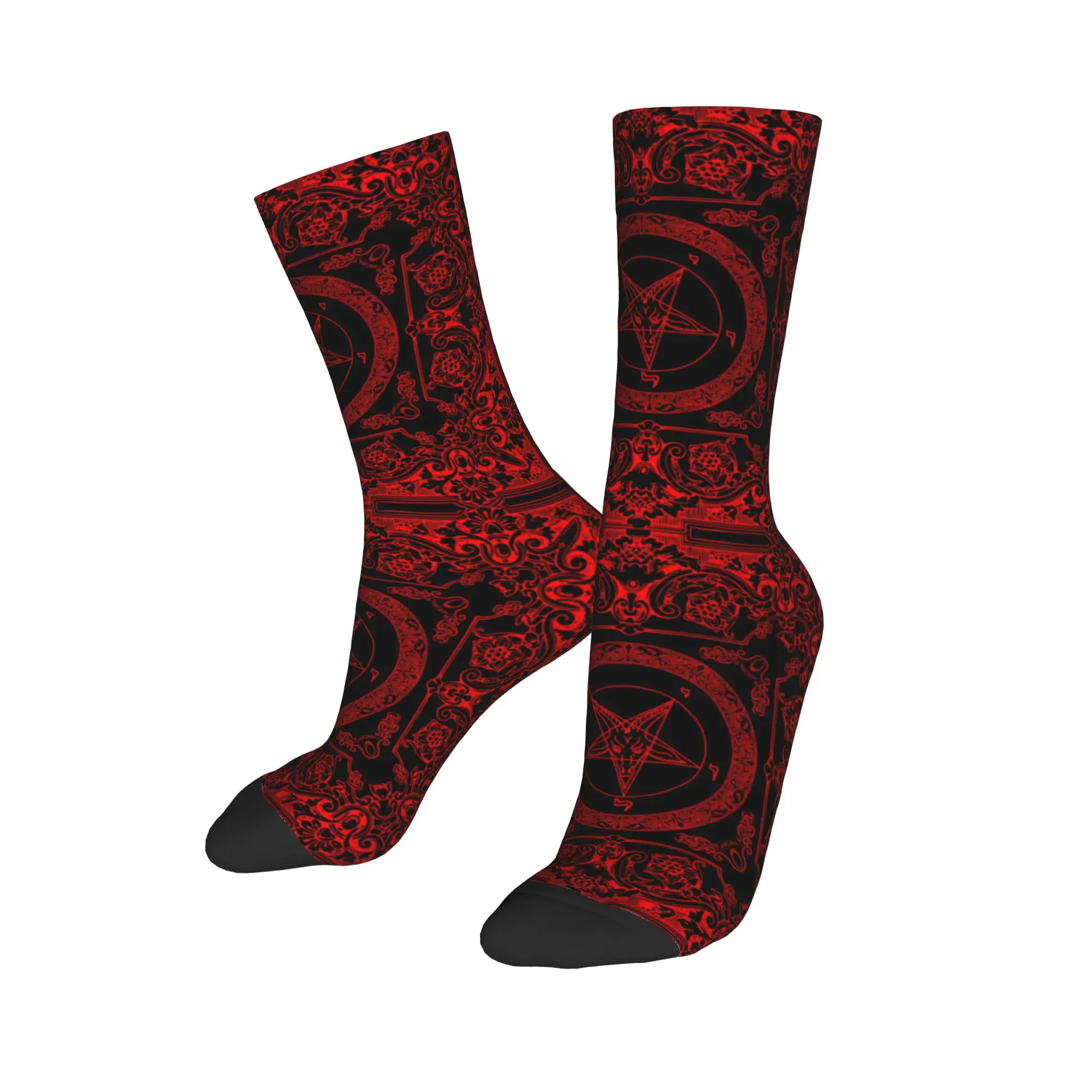 Custom The Sabbatic Goat Baphomet Mens Crew Socks Unisex Fun 3D Printing Satanic Occult Pentagram Dress Socks
