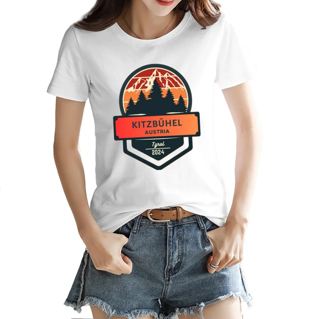 Kitzbühel mountain Hike - Austria top peaks Women's Printed Short Sleeve T-Shirt, Harajuku Style, New Summer Top