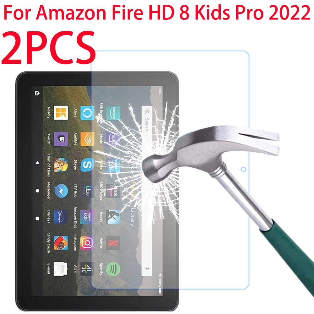 

2PCS 9H Tempered Glass Screen Protector For Amazon Fire HD 8 Kids Pro 2022 8.0 inches Tempered Glass Guard Protective Film