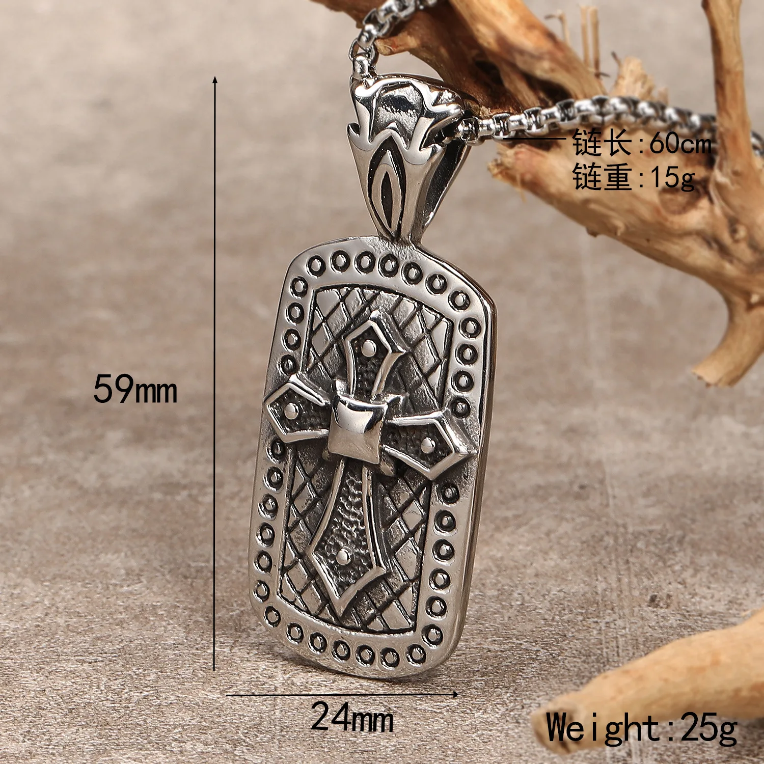 European and American hip-hop street trendy men's hang tag stainless steel cross pendant necklace