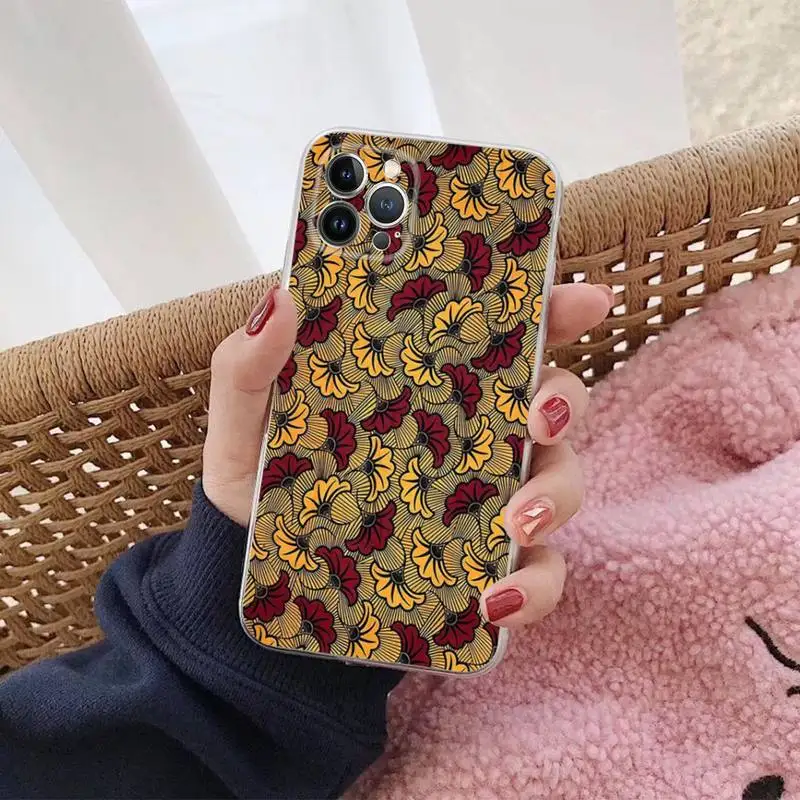 African Wax Fabric Phone Case For iPhone 14 13 12 Mini 11 Pro XS Max X XR SE 6 7 8 Plus Soft Silicone Cover
