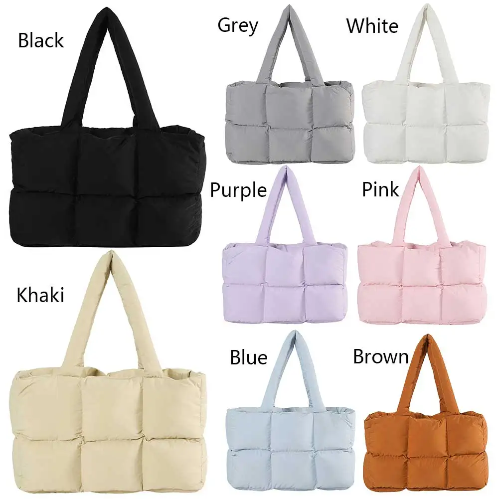 

Women Puffer Shoulder Bag Solid Color Quilted Aesthetic Puffy Bags Large Capacity Soft Cloud Tote Bag Casual Tote Bag
