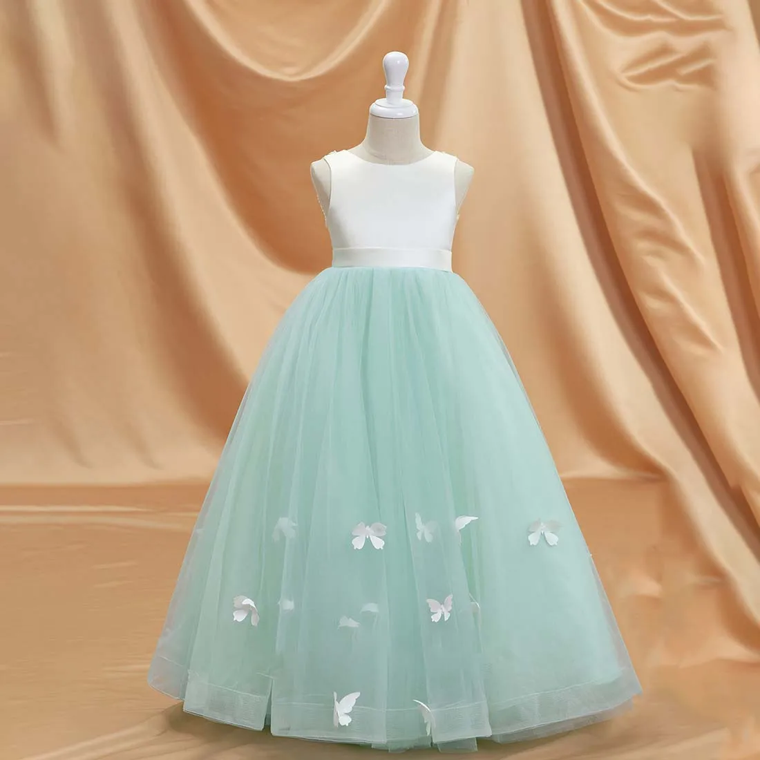 Yzymanualroom Tulle ชุดเดรสผู้หญิงลายดอกไม้เอไลน์สกู๊ปยาว2-15T