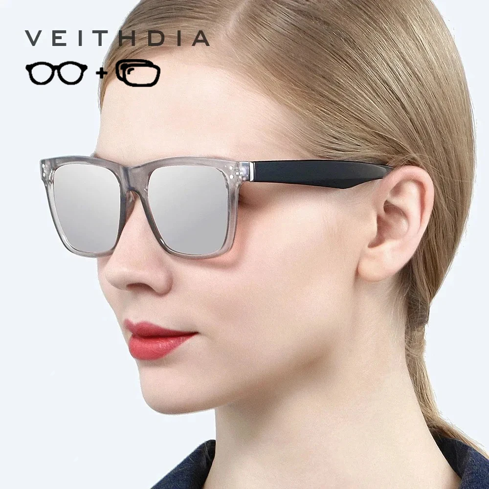 

VEITHDIA Customize Myopia Sunglasses Unisex Retro TR90 Photochromic Mirror Polarized UV400 Prescription Square Glasses VPX7018