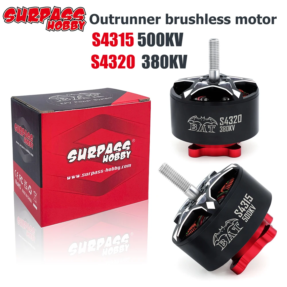 Surpass Hobby Bat S4315 500KV S4320 380KV Brushless Motor M6 Steel Shaft 14AWG Silicone Wire For Racing FPV Drone