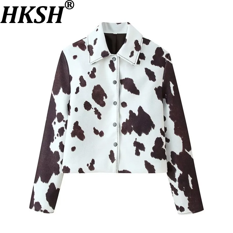 

HKSH весенне-осенняя новая женская куртка с отложным воротником, однобортная уличная одежда с принтом, модное стильное шикарное повседневное пальто HK12836