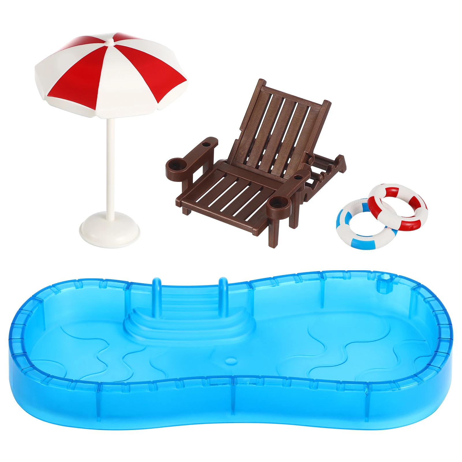 1 Set Mini House Scene Decoration Miniature Swimming Pool Beach Chair Umbrella Model House Collection Accessories New