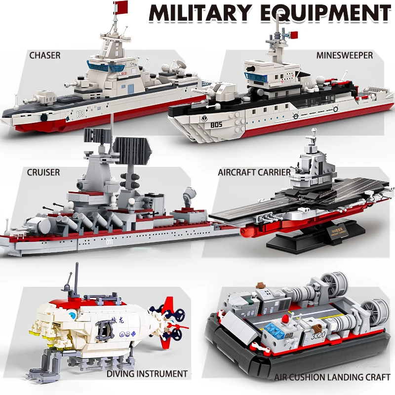 Luchtkussen Ambacht Geassembleerde Blokken Militaire Enthousiastelingen Modelleren Jongen Speelgoed Amfibische Schip Oorlogsschip Cruiser Ornamenten