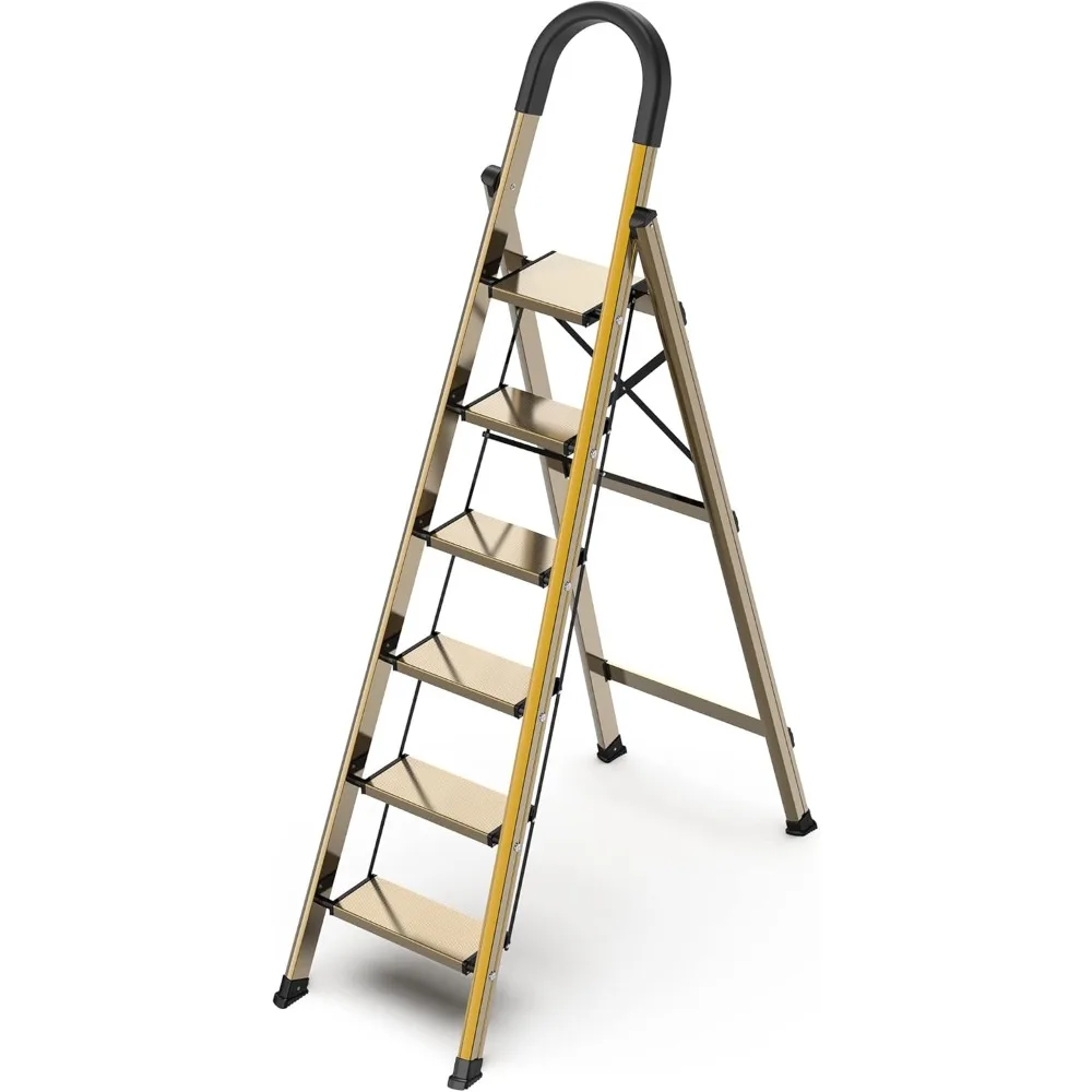 

Lightweight Aluminum 6 Step Ladder for 12 Feet High Ceiling, Folding Step Stool Stepladders with Anti-Slip and Wide Pedal for H