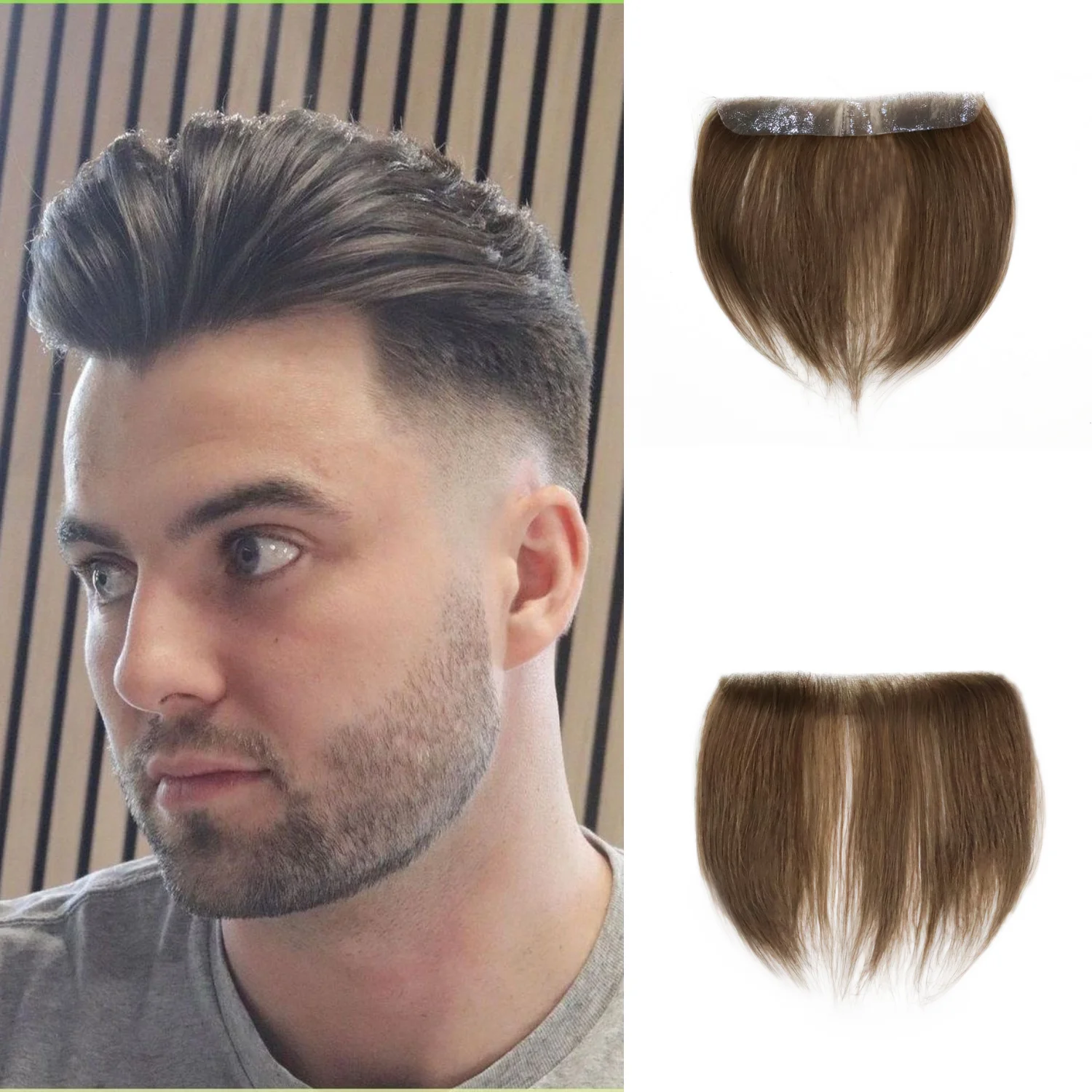 

Мужской парик-накладка на лоб из 100% натуральных человеческих волос с полиуретановой основой для замаскировки оголенной кожи головы и создания естественной линии роста волос