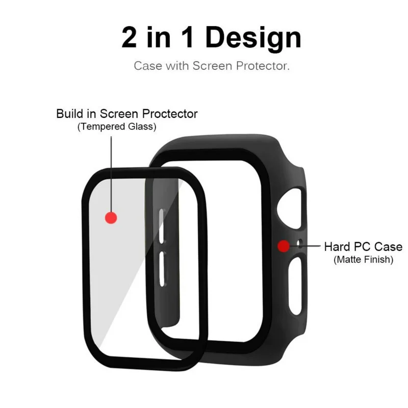 Tempered Glass+cover For Apple Watch 9 8 41mm 45mm 42mm 38mm PC bumper Screen Protector Case iWatch series 7 6 5 4 se 44mm 40mm