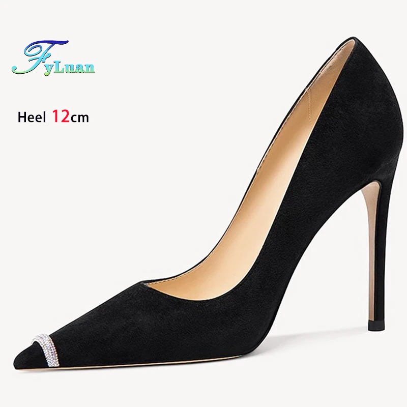 

2025 Черные женские туфли на высоком каблуке 12 см, 10 см, 8 см, женские туфли-лодочки на тонком каблуке с острым носком, обувь на шпильке с неглубоким носком, офисная обувь