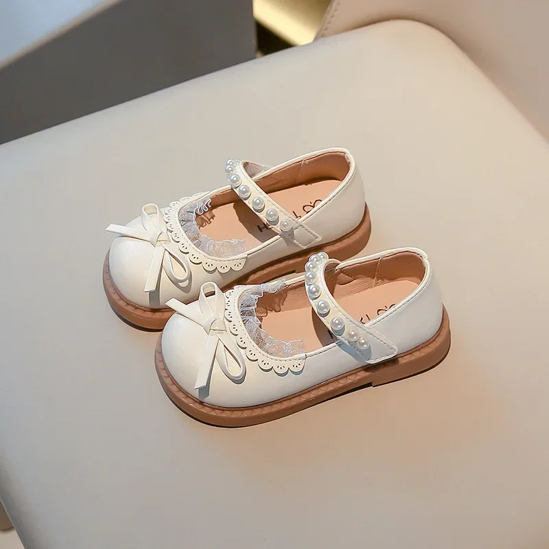

Fashion Princess Flat Shoes Round-toe Kids Leather Shoes Spring Autumn Korean Style Girls Causal Shoes Ruffled Edge Bow Children