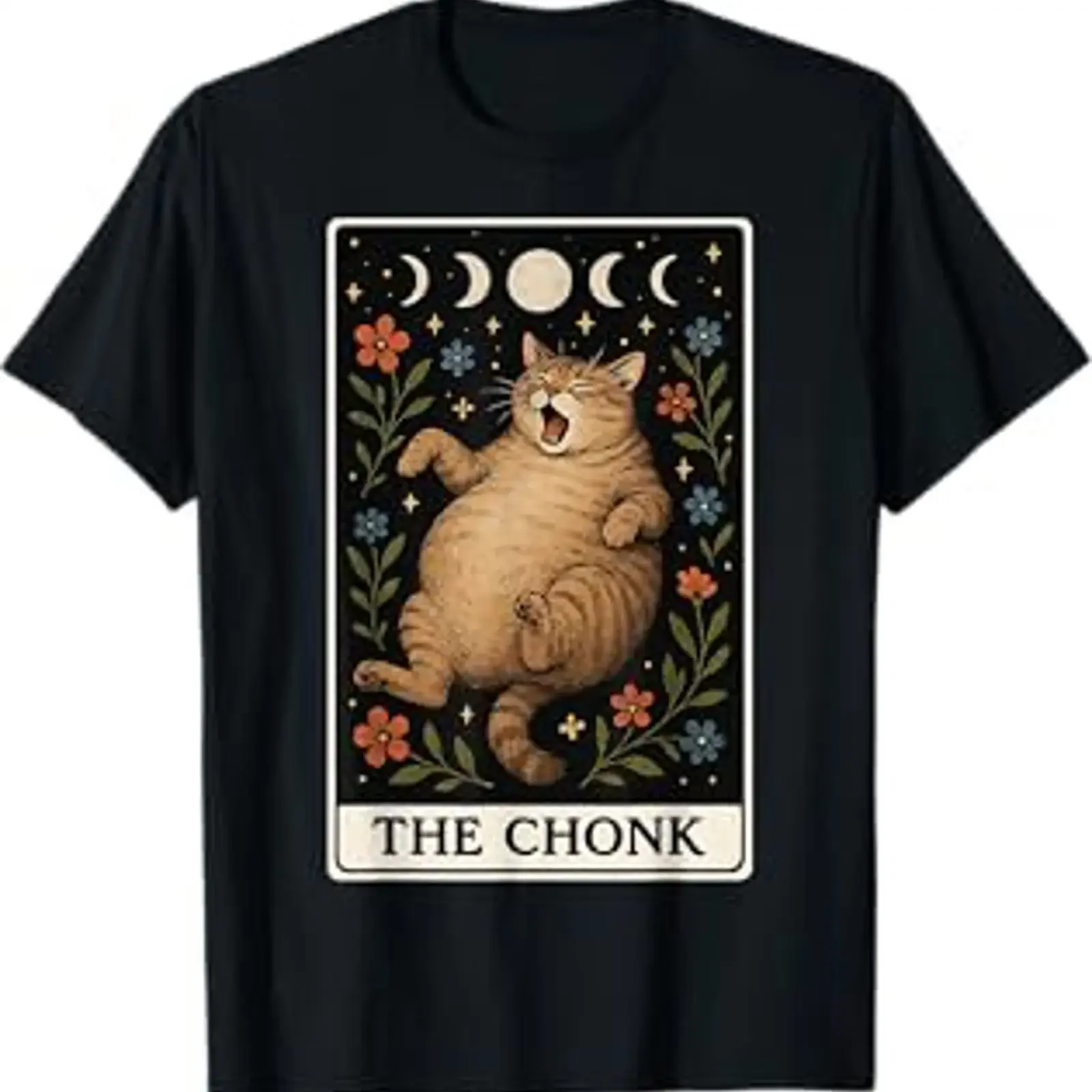Винтажная футболка The Chonk Funny Fat Cat Meme Tabby Tarot Card Witchy T Shirt с эффектом потертости, эластичная, дизайнерская, удобная, модная
