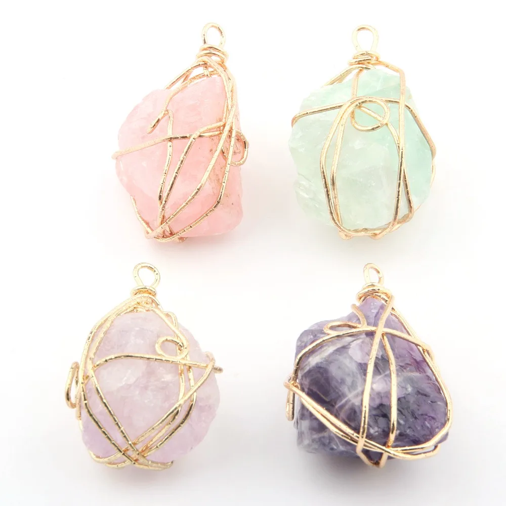 Wholesale Rose Quartzs Amethysts Irregular Natural Stone Pendants DIY for Necklace or Jewelry Making image 2