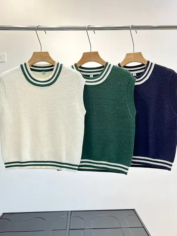 

WMXZ Summer 2025 New Women's round Ne Vest Casual Svel Knitted Anti-aging Loose Sweater Commute Sle Pure Color