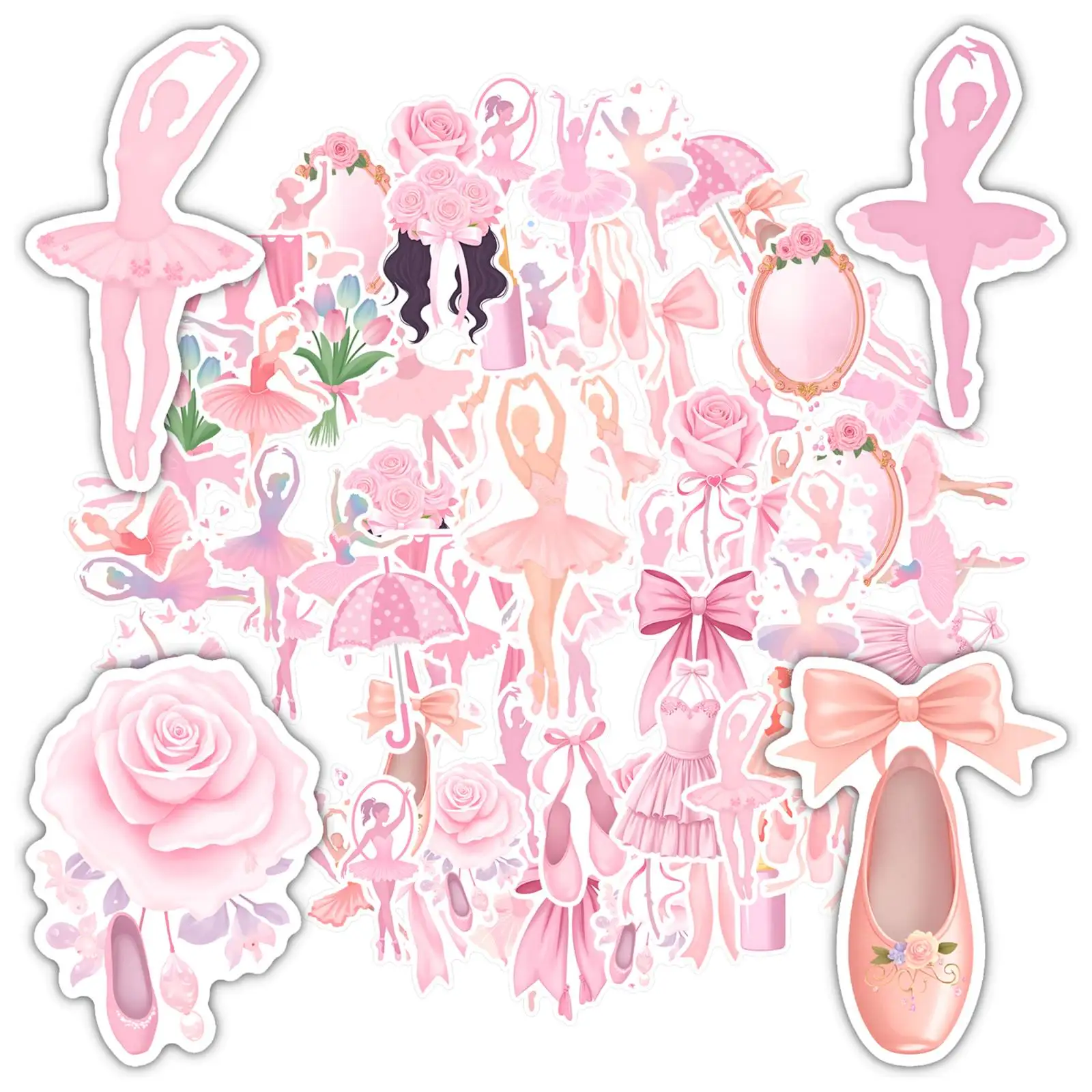 

35 шт.-50 шт., женские розовые наклейки, мультяшные балетные наклейки «сделай сам», наклейки для чемодана, холодильника, телефона, багажа, ноутбука, гитары