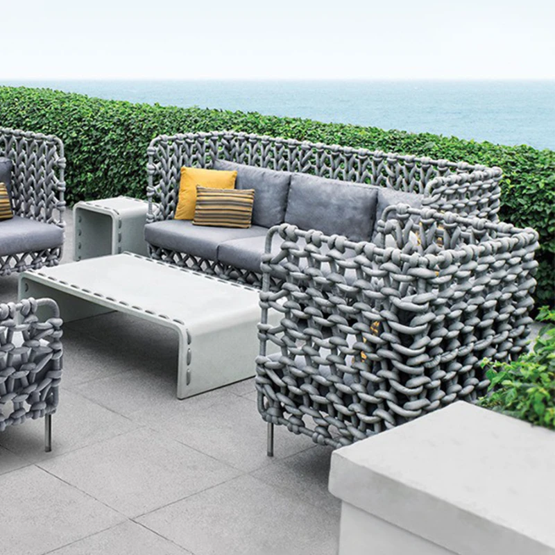 

Outdoor villa sofa, rattan chair, artistic creativity, balcony three-piece combination, leisure courtyard, outdoor