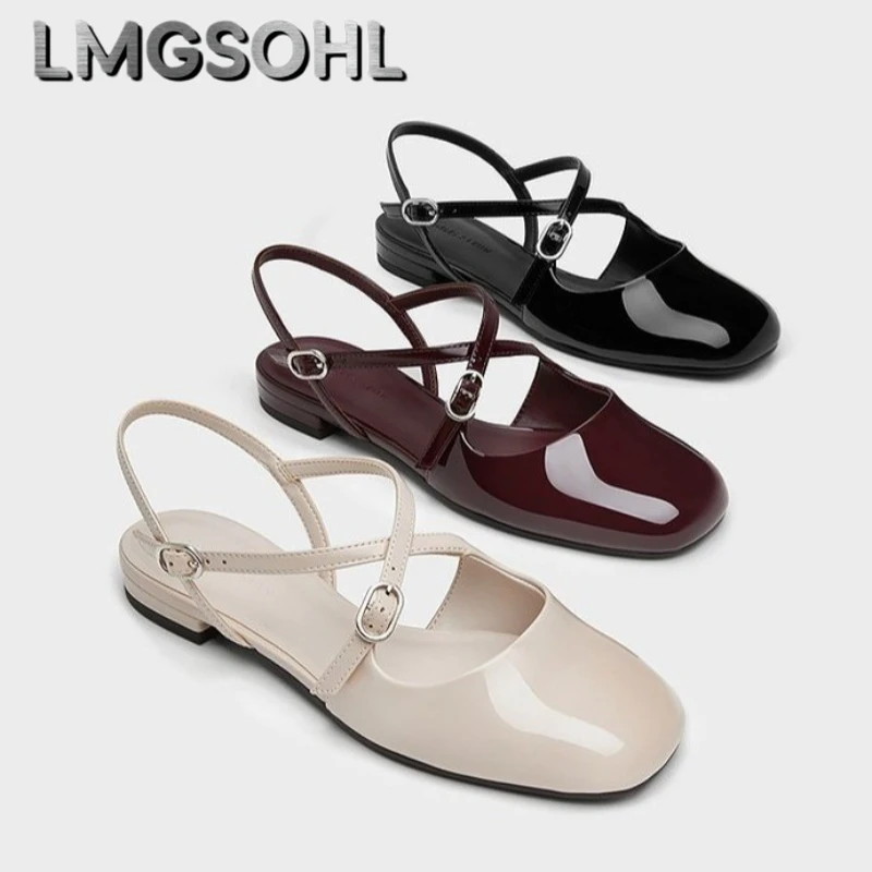 

New Summer Women Flats Sandals Square Toe Party Shoes Casual Slippers 2025 Trend Sexy Slingabck Marie Janes Shoes Woman Zapatos