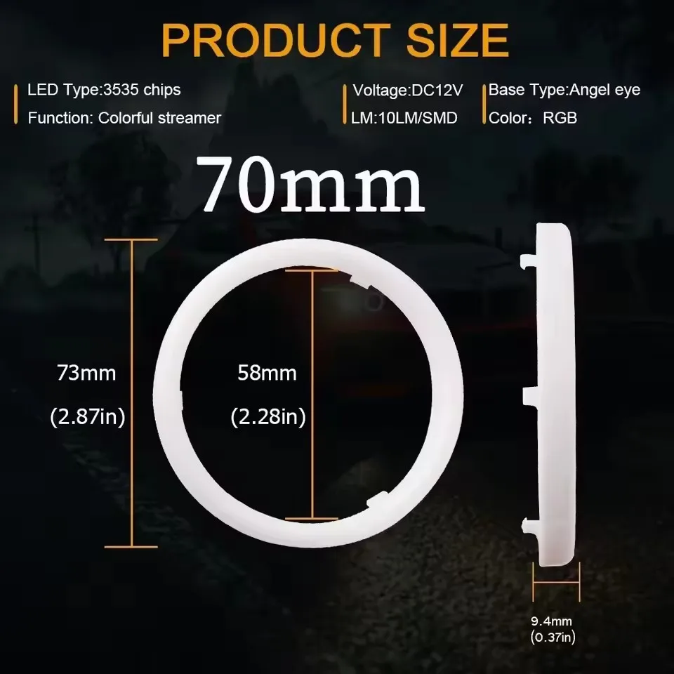 2PCS RGB Katoen LED Angel Eyes Halo Ringen 60mm 70mm 80mm LED Koplamp Lampen voor Auto UTV Motorfiets DRL Ogen APP Controle