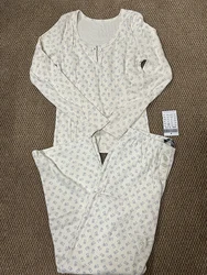 Little Bear Eyelet T-shirt Pant Pajama Set Women Buttons Long Sleeve Tees+Straight Pants Vintage Cotton Sweet Home 2 Piece Sets